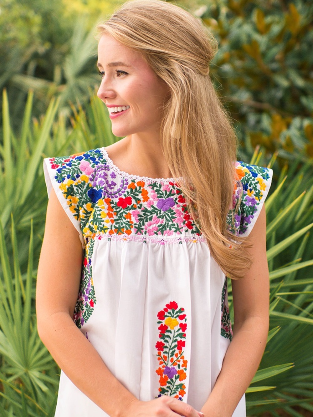 Mi Golondrina White Embroidered Peasant Tunic - Multi Floral